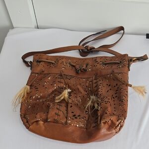Patricia Nash Brown Leather Crossbody Bag with Decorative Stitching